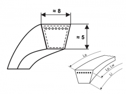 Klínový řemen 8x355 Li - 8x375 Lw optibelt VB